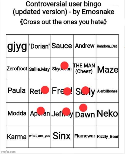 im not allowed to dislime andrew | image tagged in controversial user bingo updated version - by emosnake | made w/ Imgflip meme maker