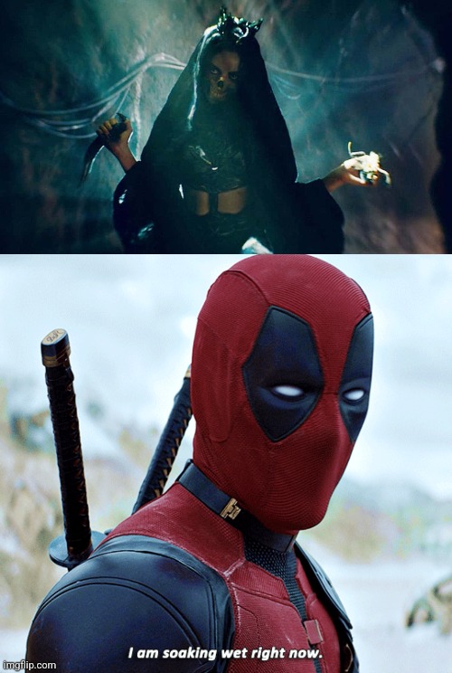 Wade's reaction to the reveal of Lady Death in Agatha All Along | image tagged in deadpool,agatha all along | made w/ Imgflip meme maker