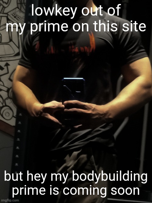 i'm gonna compete soon | lowkey out of my prime on this site; but hey my bodybuilding prime is coming soon | image tagged in veno | made w/ Imgflip meme maker