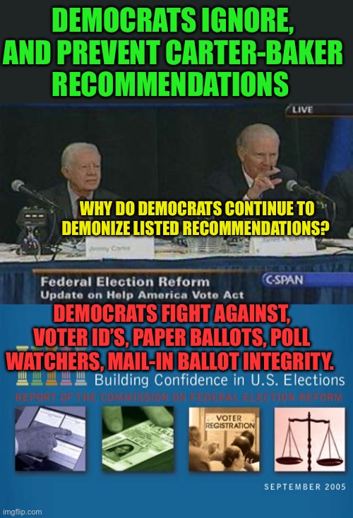 Democrats are against ballot integrity. Virginia Democrats just had illegal aliens returned to the voter rolls. Why? | DEMOCRATS IGNORE, AND PREVENT CARTER-BAKER RECOMMENDATIONS; WHY DO DEMOCRATS CONTINUE TO DEMONIZE LISTED RECOMMENDATIONS? DEMOCRATS FIGHT AGAINST, VOTER ID’S, PAPER BALLOTS, POLL WATCHERS, MAIL-IN BALLOT INTEGRITY. | image tagged in gifs,democrat,biden,kamala harris,voter fraud | made w/ Imgflip meme maker