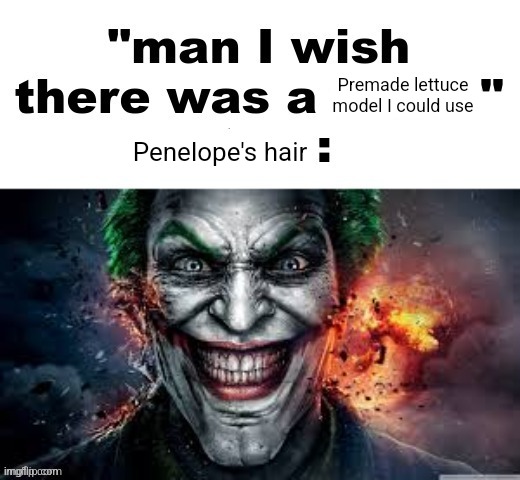 man I wish there was a | Premade lettuce model I could use; Penelope's hair | image tagged in man i wish there was a | made w/ Imgflip meme maker