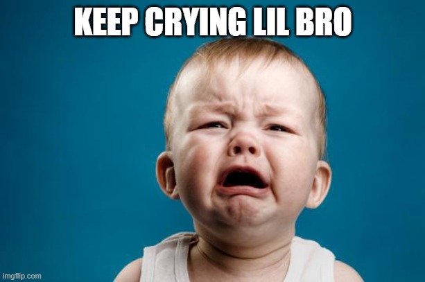 BABY CRYING | KEEP CRYING LIL BRO | image tagged in baby crying | made w/ Imgflip meme maker