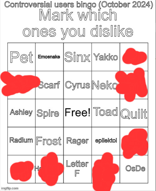 We should make H@nnibal a slur lmao | image tagged in controversial users bingo october 2024 by neko | made w/ Imgflip meme maker