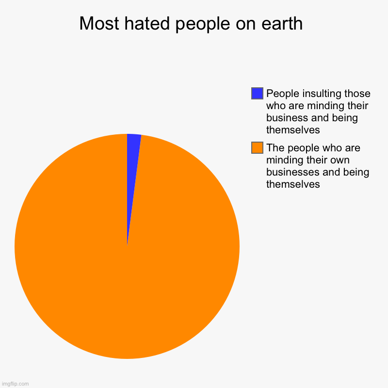 Most hated people on earth | The people who are minding their own businesses and being themselves, People insulting those who are minding th | image tagged in charts,pie charts | made w/ Imgflip chart maker