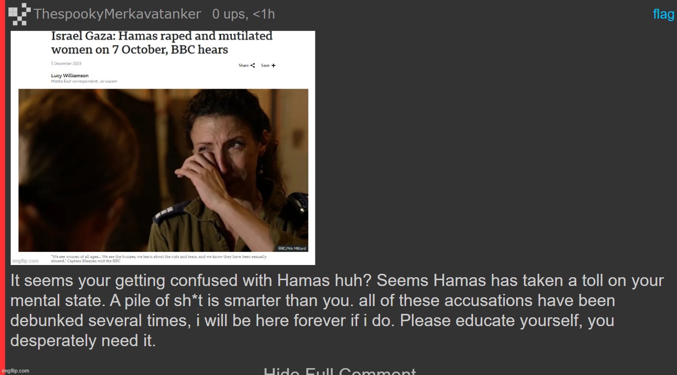 "HA, I took your argument and called you a Hamas supporters, you've been defeated" | made w/ Imgflip meme maker