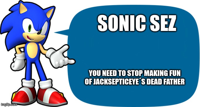 you need to stop doing this | SONIC SEZ; YOU NEED TO STOP MAKING FUN OF JACKSEPTICEYE´S DEAD FATHER | image tagged in sonic sez | made w/ Imgflip meme maker