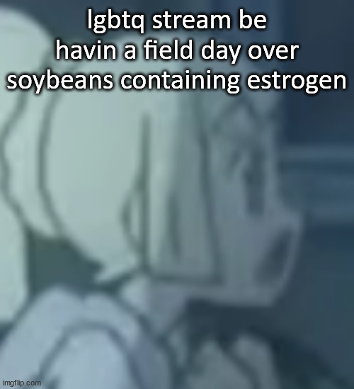 lillie | lgbtq stream be havin a field day over soybeans containing estrogen | image tagged in lillie | made w/ Imgflip meme maker