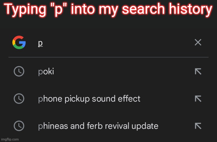 Haha I'm innocent | Typing "p" into my search history | image tagged in tag | made w/ Imgflip meme maker