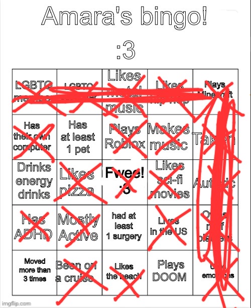 Amara's bingo | image tagged in amara's bingo | made w/ Imgflip meme maker