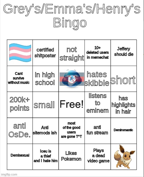 image tagged in grey's/emma's/henry's bingo | made w/ Imgflip meme maker