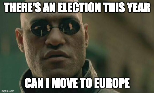 Matrix Morpheus Meme | THERE'S AN ELECTION THIS YEAR; CAN I MOVE TO EUROPE | image tagged in memes,matrix morpheus | made w/ Imgflip meme maker