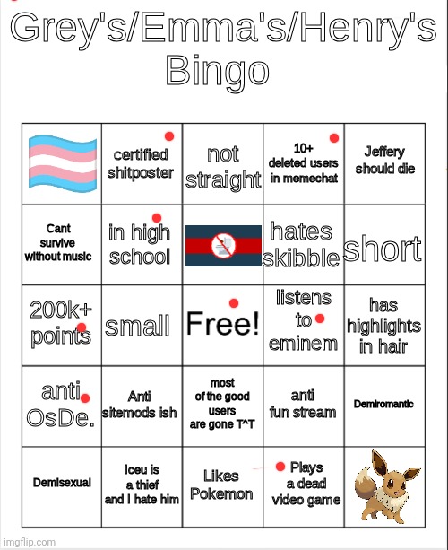 Imagine basing your personality on the fact that you hate a web trend that kids like | image tagged in grey's/emma's/henry's bingo | made w/ Imgflip meme maker