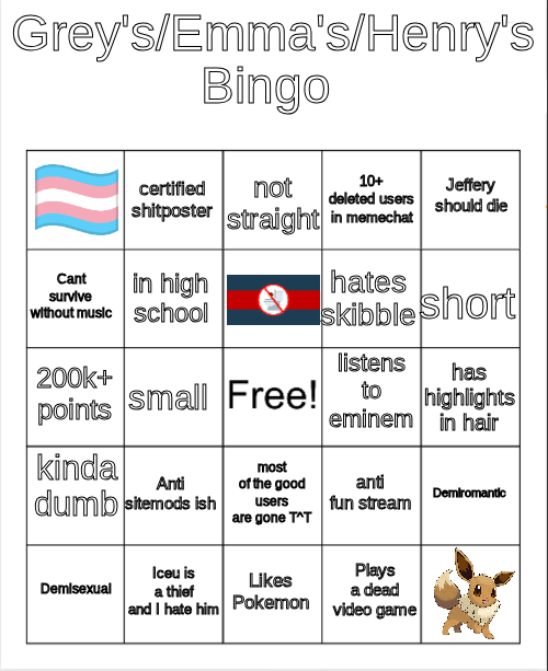 Grey's/Emma's Bingo (Fixed) Blank Meme Template