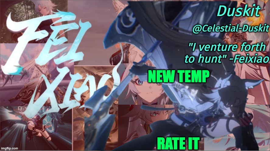 Duskit's Feixiao template | NEW TEMP; RATE IT | image tagged in duskit's feixiao template | made w/ Imgflip meme maker