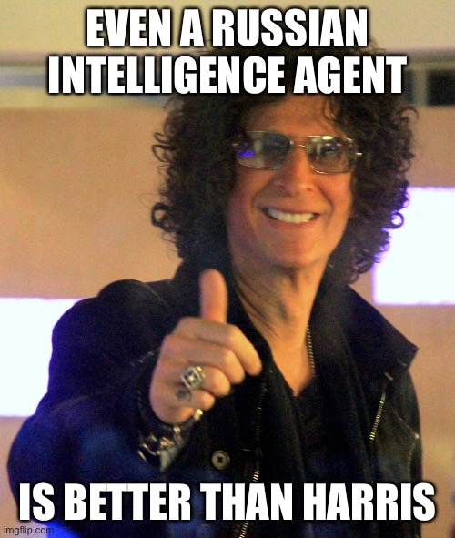 Howard Stern | EVEN A RUSSIAN INTELLIGENCE AGENT IS BETTER THAN HARRIS | image tagged in howard stern | made w/ Imgflip meme maker