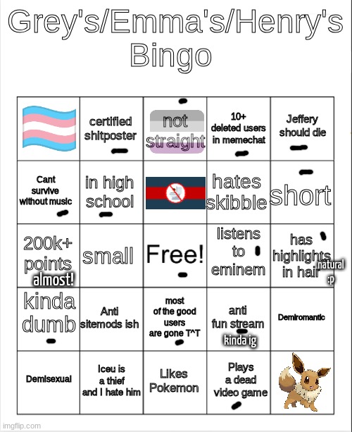 Grey's/Emma's Bingo (Fixed) | natural :p; almost! kinda ig | image tagged in grey's/emma's bingo fixed | made w/ Imgflip meme maker