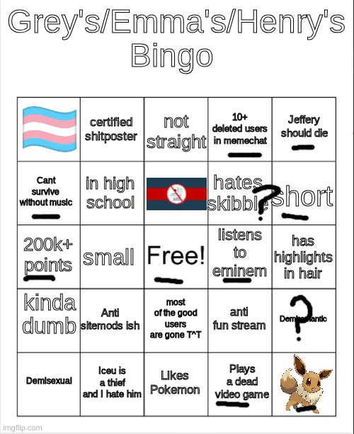 Grey's/Emma's Bingo (Fixed) | image tagged in grey's/emma's bingo fixed | made w/ Imgflip meme maker