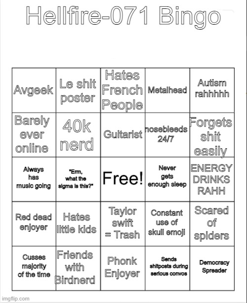 Le Hellfire bingo Blank Meme Template