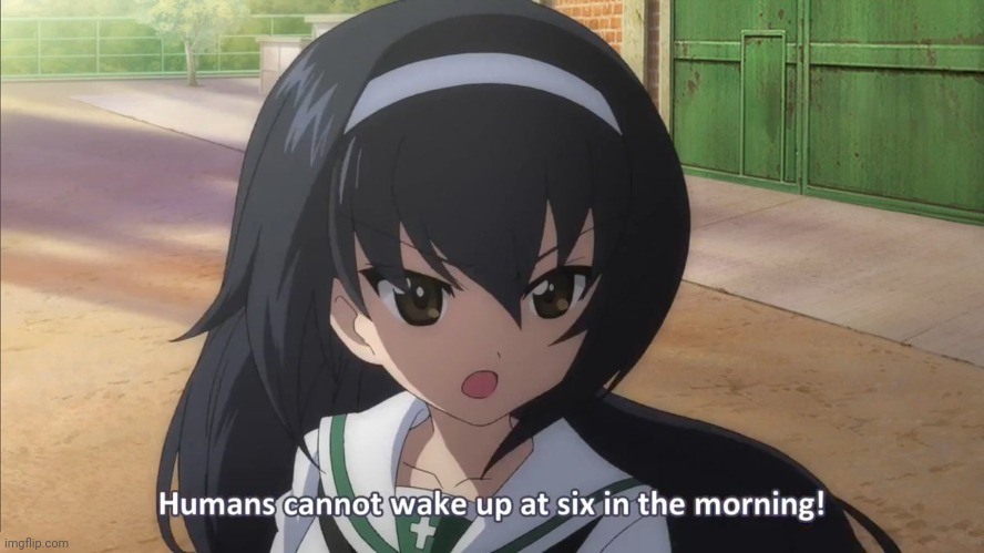 Anime: Girls Und Panzer | image tagged in humans cannot wake up at six in the morning | made w/ Imgflip meme maker