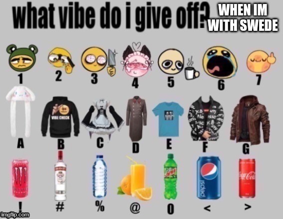 what vibe do i give off? | WHEN IM WITH SWEDE | image tagged in what vibe do i give off | made w/ Imgflip meme maker
