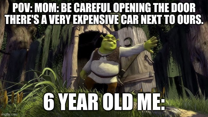 its true | POV: MOM: BE CAREFUL OPENING THE DOOR THERE'S A VERY EXPENSIVE CAR NEXT TO OURS. 6 YEAR OLD ME: | image tagged in memes | made w/ Imgflip meme maker