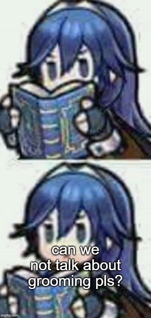 Lucina reading book | can we not talk about grooming pls? | image tagged in lucina reading book | made w/ Imgflip meme maker