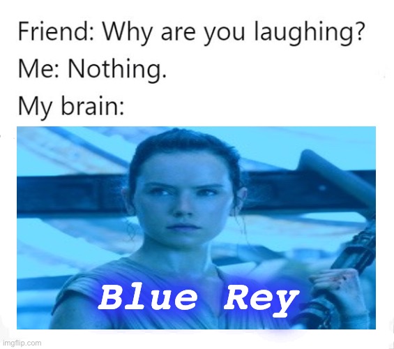 I never knew there was this much blue in the whole galaxy | Blue Rey | image tagged in why are you laughing template,star wars,rey,random,pun,weird | made w/ Imgflip meme maker