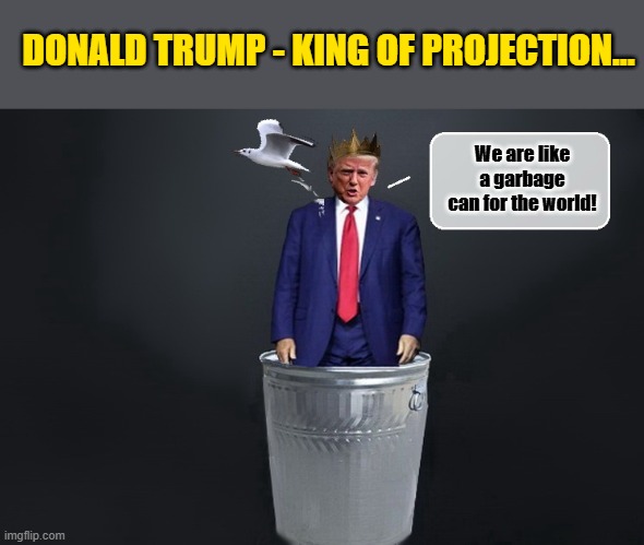 The Man - The Myth - The Moron! | DONALD TRUMP - KING OF PROJECTION... We are like a garbage can for the world! | made w/ Imgflip meme maker