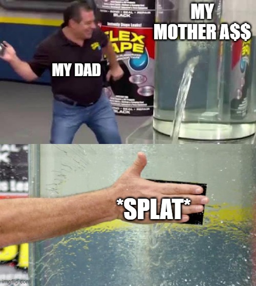 Flex Tape | MY MOTHER A$$; MY DAD; *SPLAT* | image tagged in flex tape | made w/ Imgflip meme maker