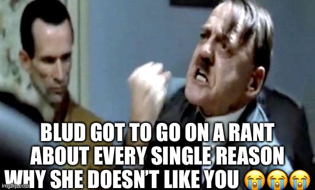 Hitler's Rant | BLUD GOT TO GO ON A RANT ABOUT EVERY SINGLE REASON WHY SHE DOESN’T LIKE YOU ??? | image tagged in hitler's rant | made w/ Imgflip meme maker