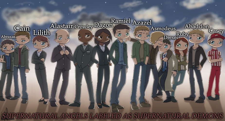 An Idea That Hit Me Yesterday | SUPERNATURAL ANGELS LABELED AS SUPERNATURAL DEMONS | image tagged in supernatural,angels,demons,fanart not mine,fangirl brain at it again | made w/ Imgflip meme maker