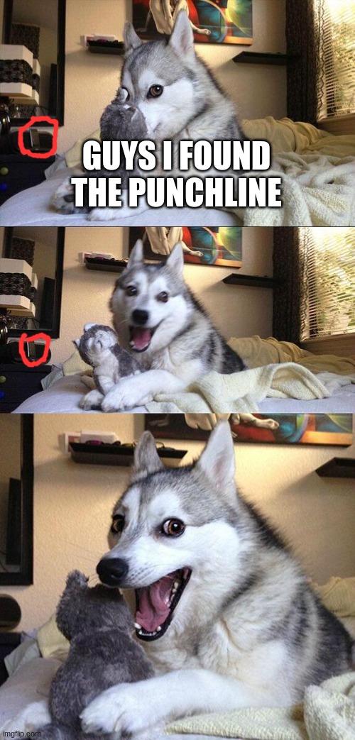 red circles are the punchline | GUYS I FOUND THE PUNCHLINE | image tagged in memes,bad pun dog | made w/ Imgflip meme maker