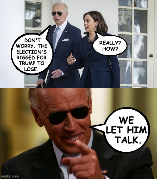 You have to know these things if you're going to be President. | REALLY?
HOW? DON'T
WORRY. THE
ELECTION'S
RIGGED FOR
TRUMP TO
LOSE. WE
LET HIM
 TALK. | image tagged in biden and harris,cool joe biden,memes,true story | made w/ Imgflip meme maker