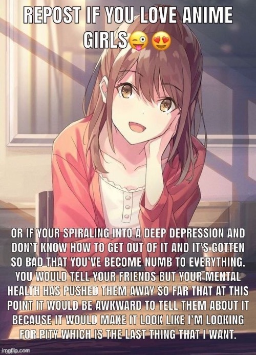 Repost if you love anime girls | image tagged in repost if you love anime girls | made w/ Imgflip meme maker