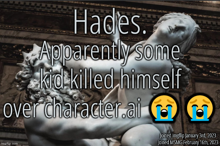 He was probably an MSMG user | Apparently some kid killed himself over character.ai 😭😭 | image tagged in silver announcement template 12 0 template | made w/ Imgflip meme maker