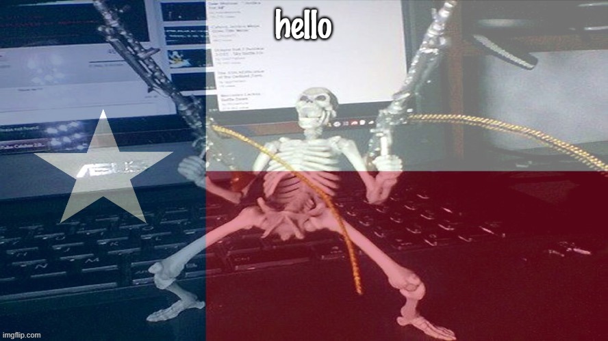 TEXAS RAAAAAAHHH | hello | image tagged in texas raaaaaahhh | made w/ Imgflip meme maker