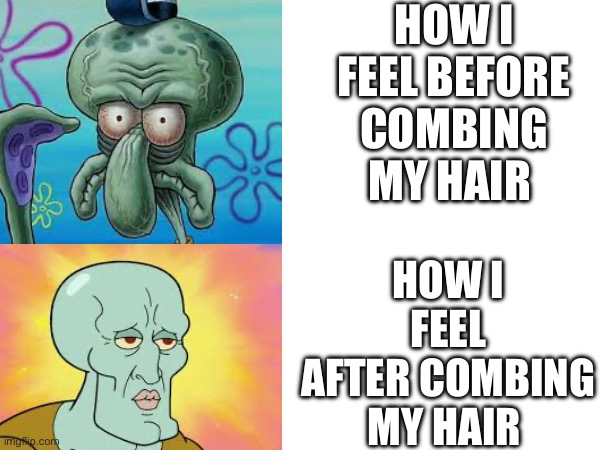 When you take pride your appearance: | HOW I FEEL BEFORE COMBING MY HAIR; HOW I FEEL AFTER COMBING MY HAIR | image tagged in handsome squidward,unsure,squidward,hair,haircut,beauty | made w/ Imgflip meme maker