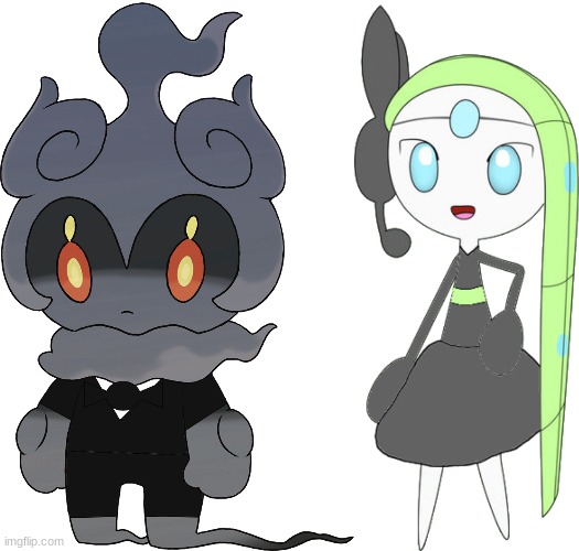 Kage and Melody's wedding outfits.mp3 | image tagged in marshadow wedding clothes,meloetta wedding dress | made w/ Imgflip meme maker
