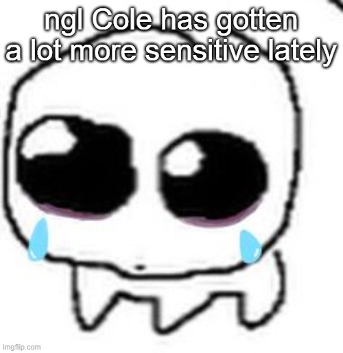aka aUserYouMayKnow | ngl Cole has gotten a lot more sensitive lately | image tagged in yippee sad | made w/ Imgflip meme maker