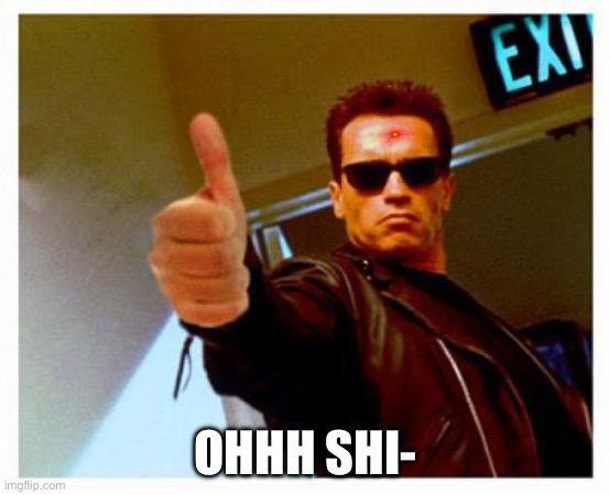 terminator thumbs up | OHHH SHI- | image tagged in terminator thumbs up | made w/ Imgflip meme maker