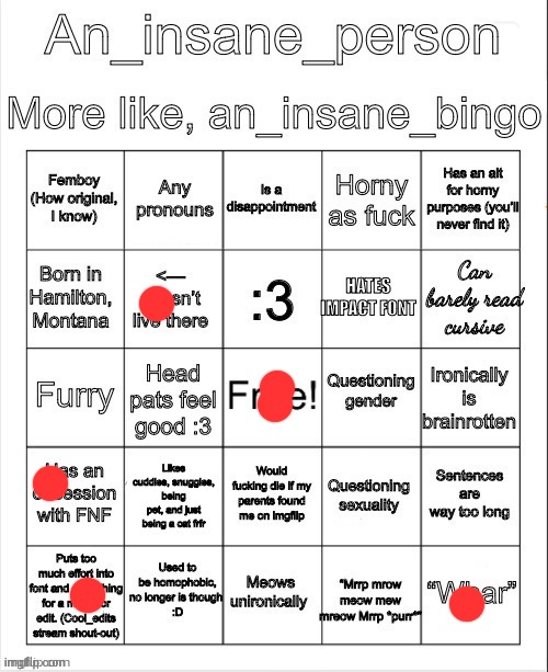 image tagged in an_insane_bingo slight update | made w/ Imgflip meme maker