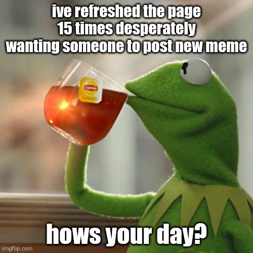 But That's None Of My Business | ive refreshed the page 15 times desperately wanting someone to post new meme; hows your day? | image tagged in memes,but that's none of my business,kermit the frog | made w/ Imgflip meme maker