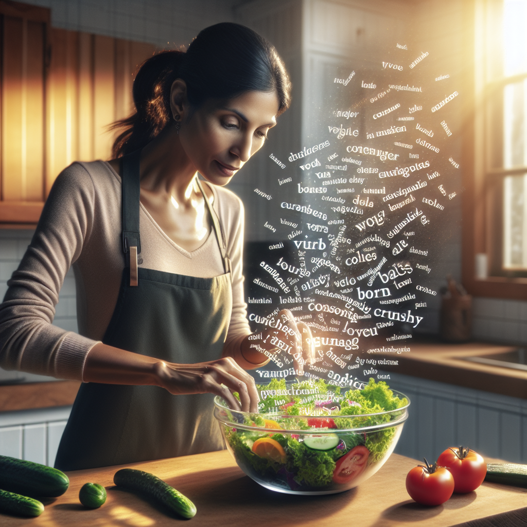 Indian woman in kitchen making a salad out of words Blank Meme Template