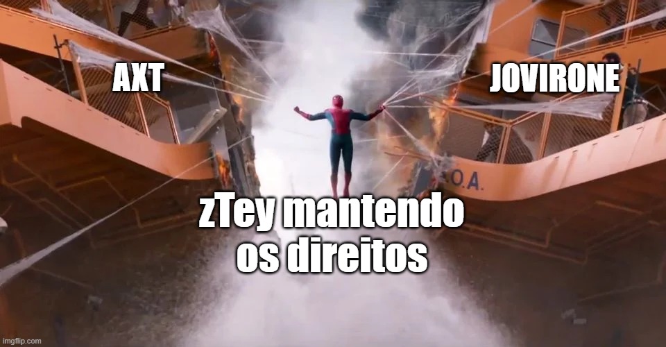 Spiderman Holding it Together | AXT; JOVIRONE; zTey mantendo
os direitos | image tagged in spiderman holding it together | made w/ Imgflip meme maker