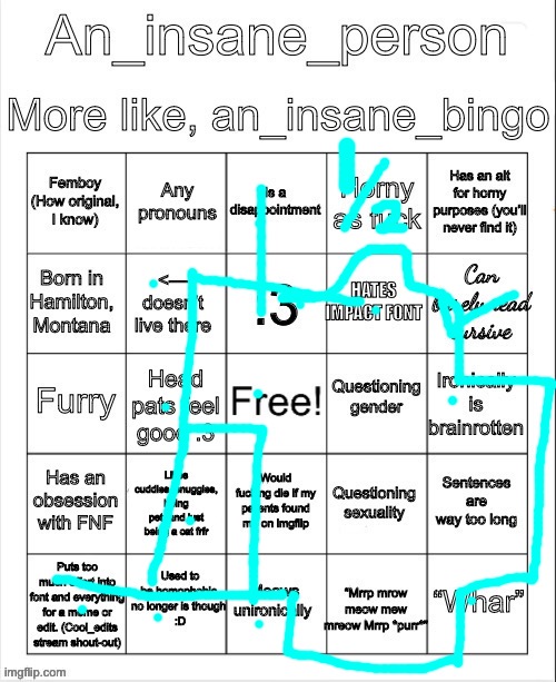 An_insane_bingo (slight update) | image tagged in an_insane_bingo slight update | made w/ Imgflip meme maker