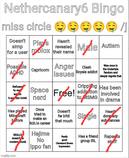 Nethercanary6 bingo | image tagged in nethercanary6 bingo | made w/ Imgflip meme maker