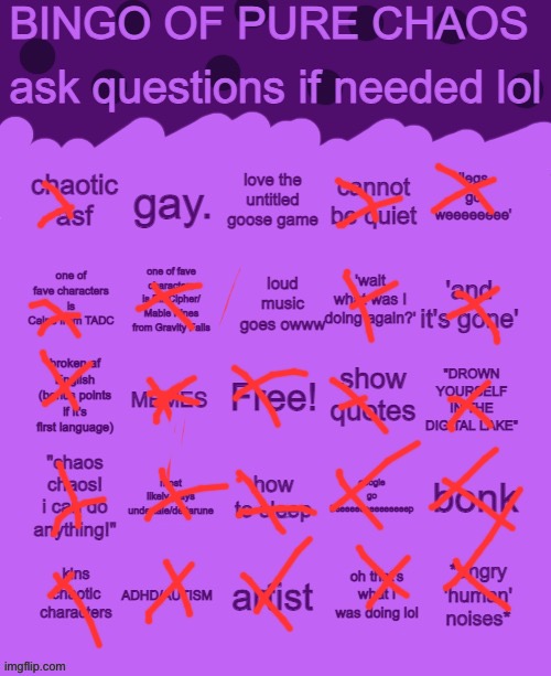 *chaos noises* | image tagged in bingo of pure chaos | made w/ Imgflip meme maker