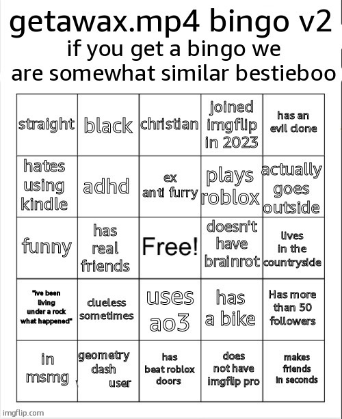 getawax bingo v2.5.txt Blank Meme Template