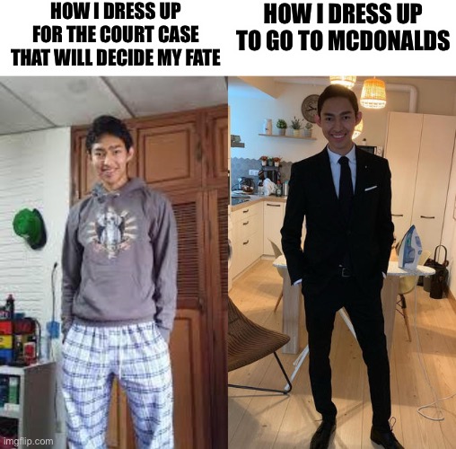 Real | HOW I DRESS UP FOR THE COURT CASE THAT WILL DECIDE MY FATE; HOW I DRESS UP TO GO TO MCDONALDS | image tagged in fernanfloo dresses up | made w/ Imgflip meme maker