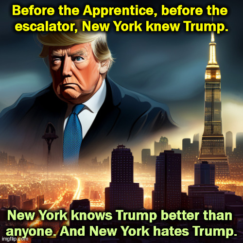 The hometown boy is not welcome here. | Before the Apprentice, before the 
escalator, New York knew Trump. New York knows Trump better than 
anyone. And New York hates Trump. | image tagged in trump,new york,new york city,hatred,welcome,the apprentice | made w/ Imgflip meme maker